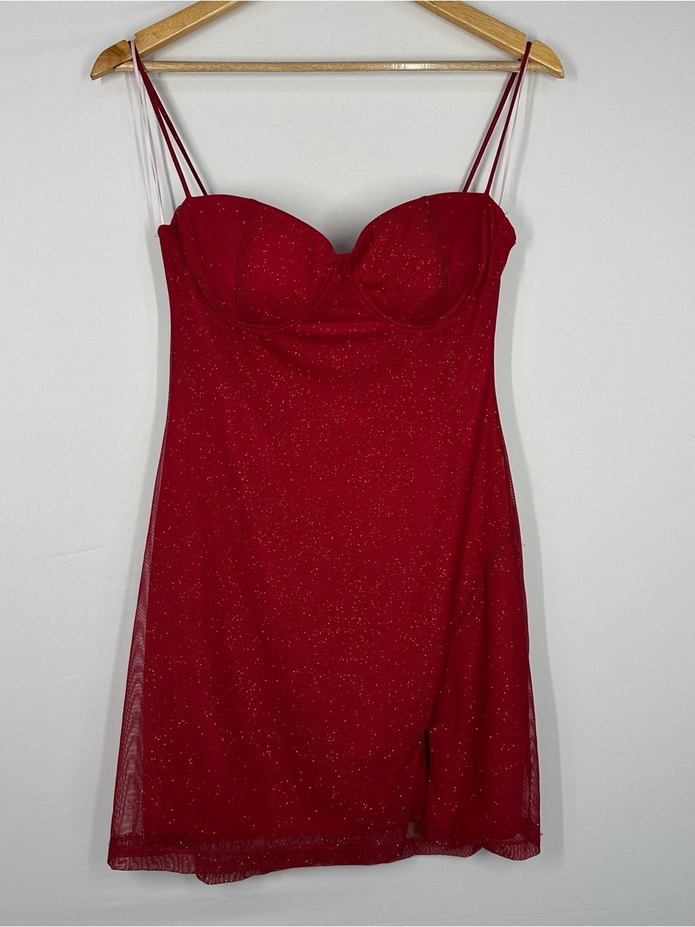Windsor Red Sparkly Cocktail Dress With Gloves Size Medium Sexy Mini Party Club